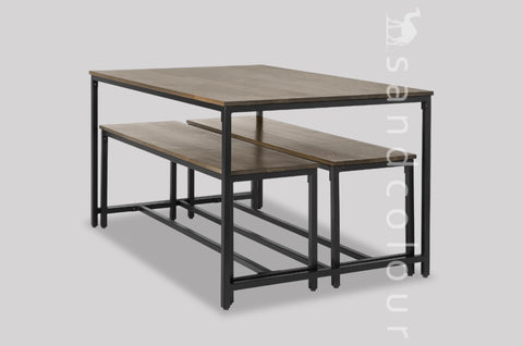 Frodo Compact Dining Table and Bench Set, Mango Wood and Black
