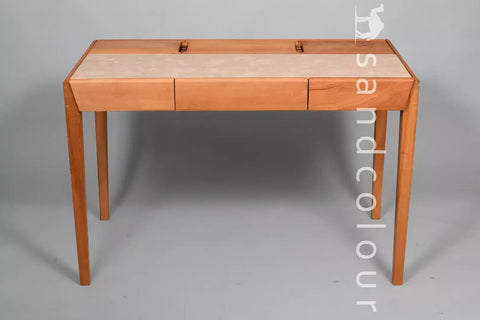 Joey Beech Wood Desk – White Leatherite