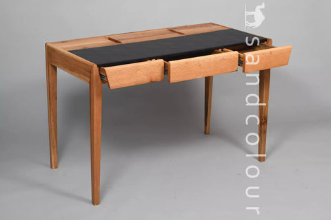 Joey Oak Wood Desk – Black Leatherite