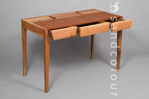 Joey Oak Wood Desk – Brown Leatherite