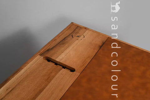 Joey Oak Wood Desk – Brown Leatherite
