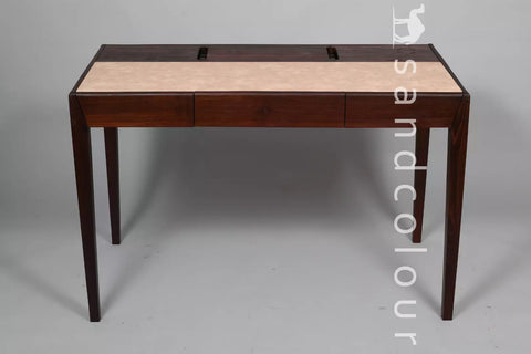 Joey Walnut Wood Desk – White Leatherite